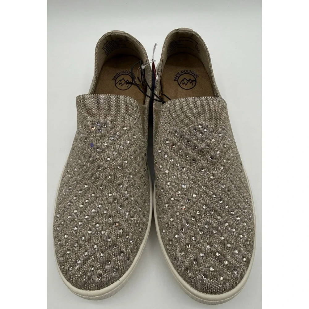 NWT White Mountain Sparkly Bling Sneaker Slip On Shoe Sz 10‎ Metallic Taupe